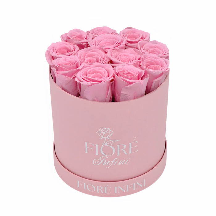Pink Forever Roses In A Round Pink Box