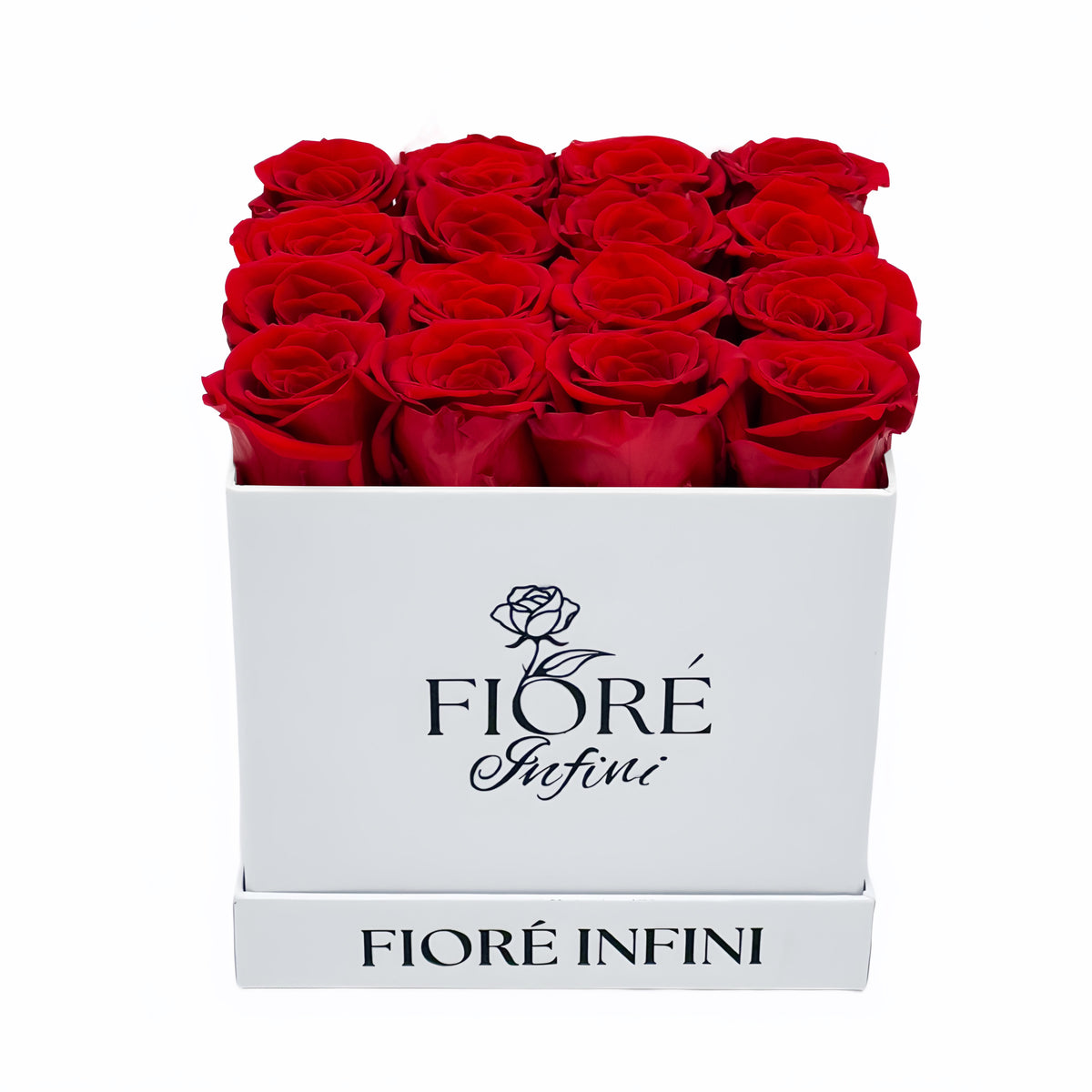 red roses in square white box