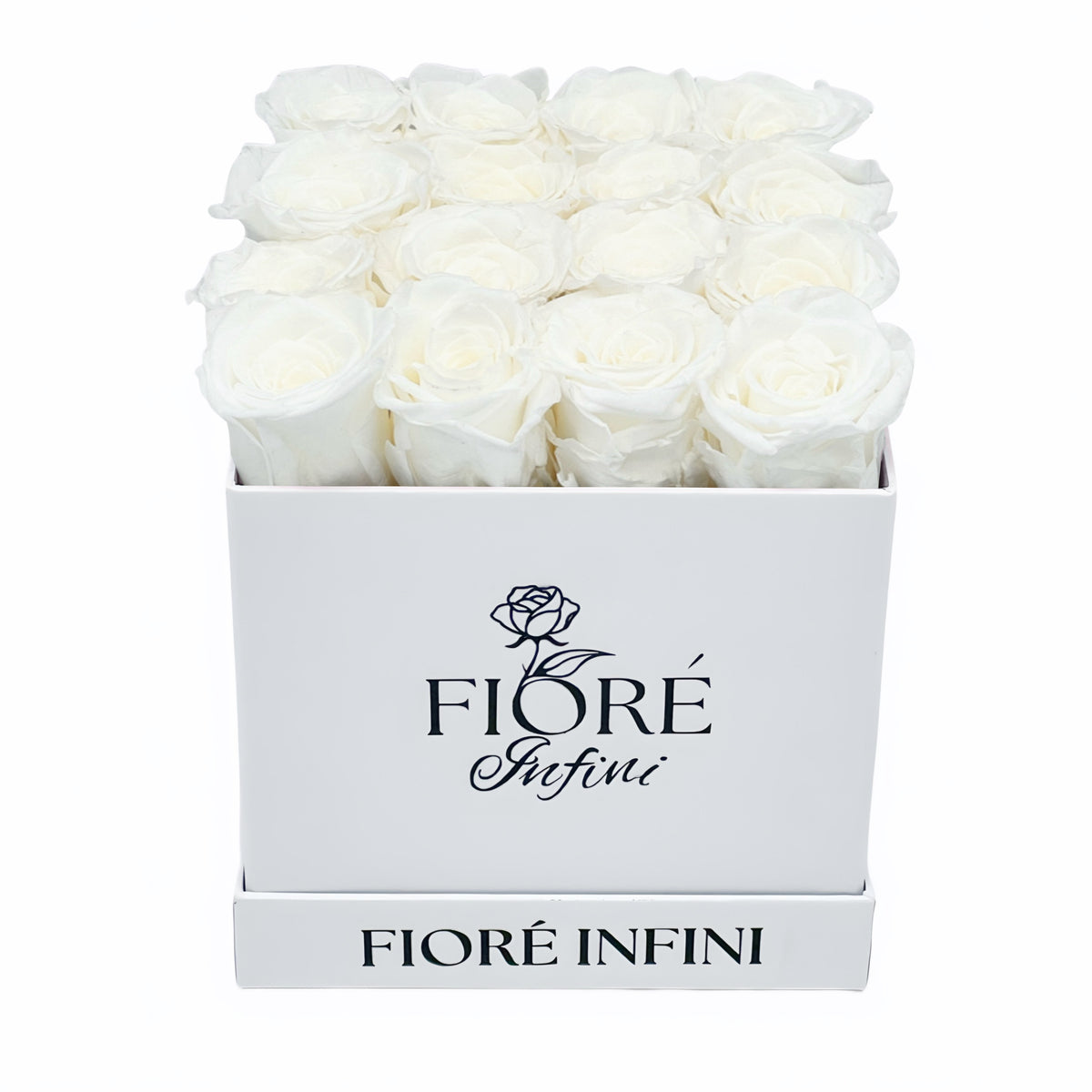 white roses in white box
