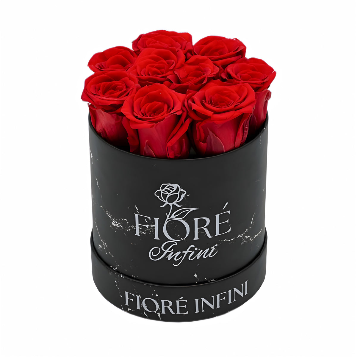 9 forever roses red in a black marble box