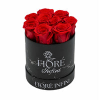 9 forever roses red in a black marble box