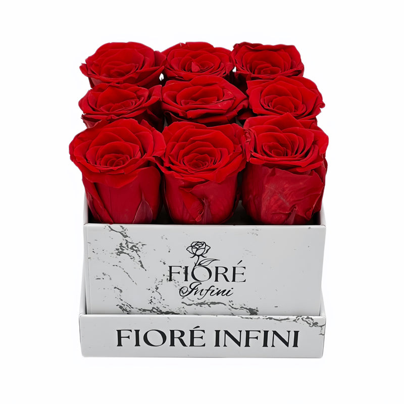 Red Preserved Roses In A Small Square Marble Box