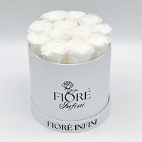White Forever Roses In A Round White Box