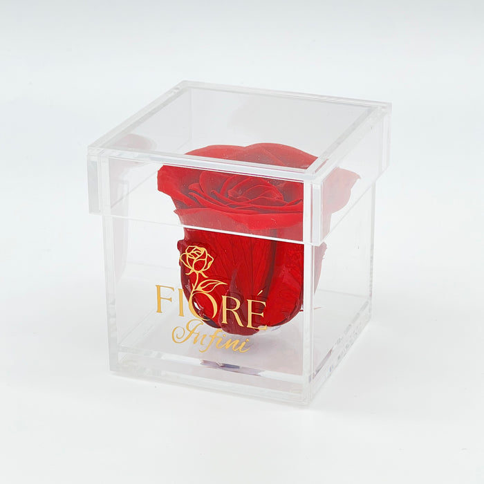 Single red Forever Rose In A Square Acrylic Box 1