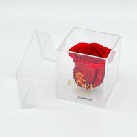 Single red Forever Rose In A Square Acrylic Box