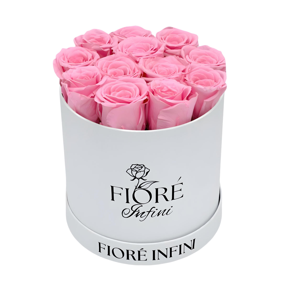 pink roses in a white box