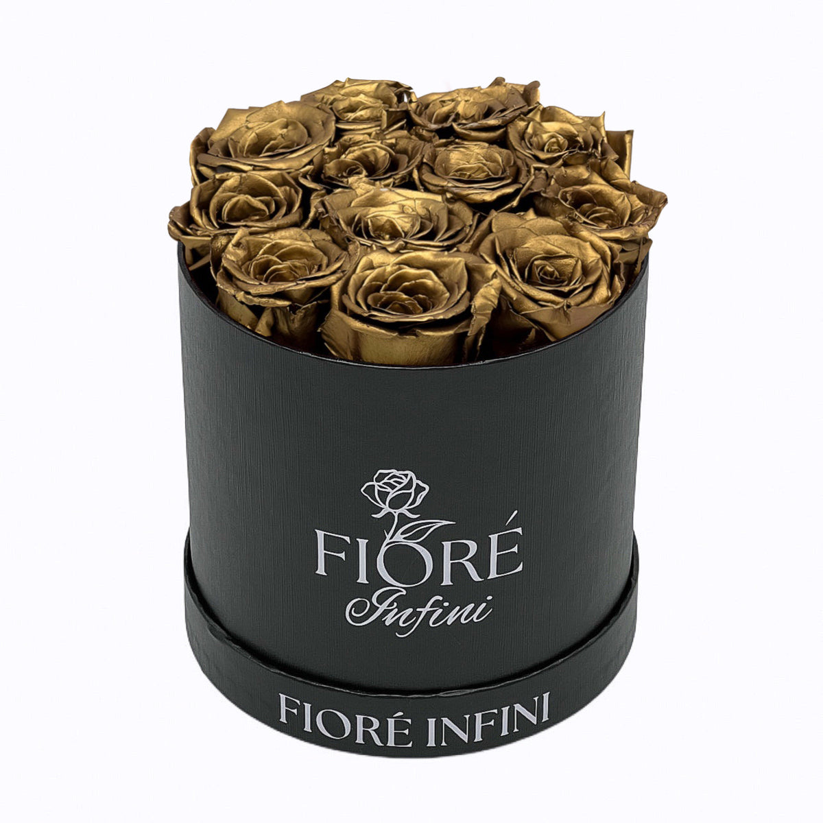 gold preserved roses in black box