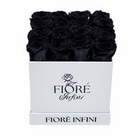 black roses in a white box, black forever roses, black preserved roses by Fiore Infini