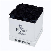 black roses in a white box, black forever roses, black preserved roses