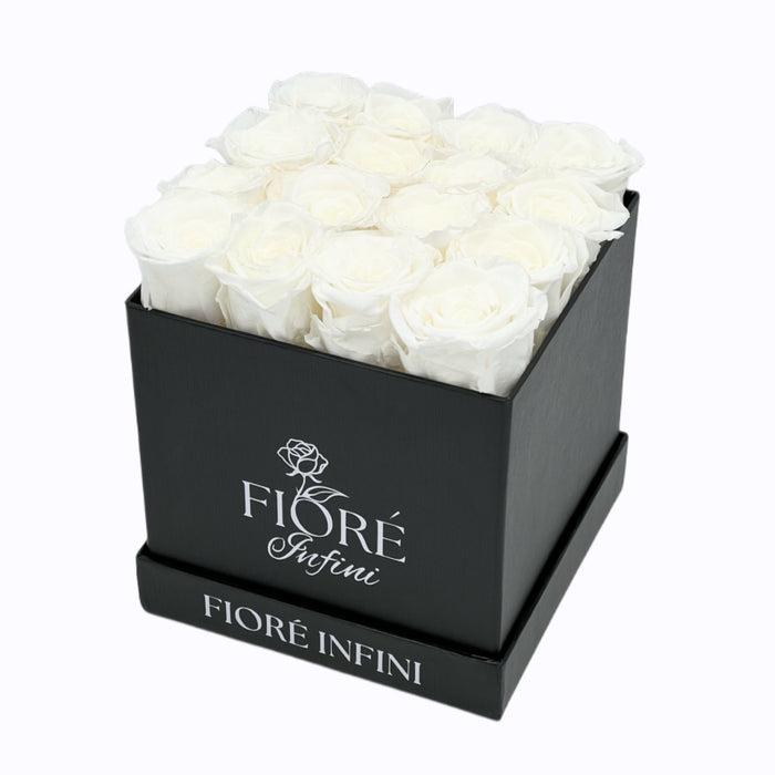 White Forever Roses In A Black Square Box 1