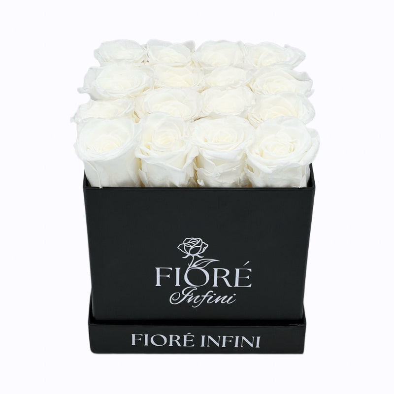 White Forever Roses In A Black Square Box 2