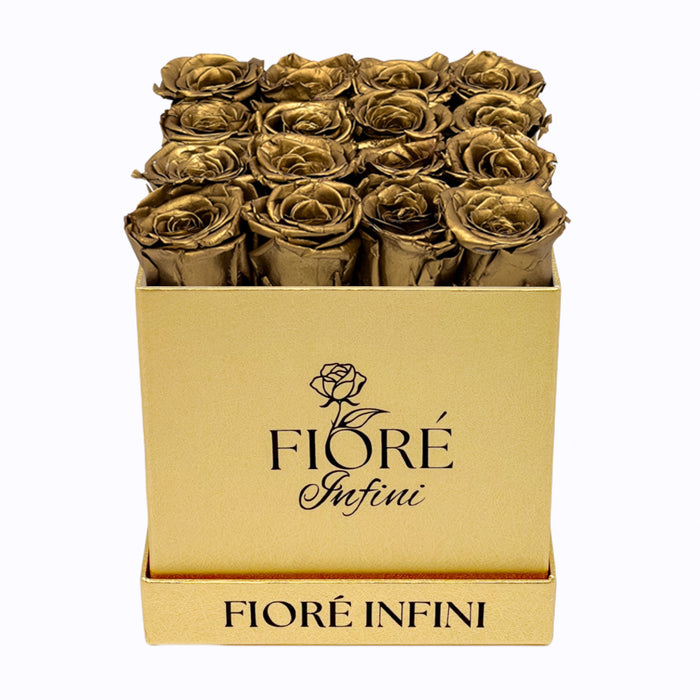 Gold Forever Roses In A Gold Square Box by Fiore Infini