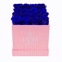 Blue Forever Roses In A Pink Square Box