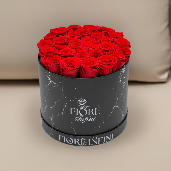 30 red roses in black marble box by Fiore Infini