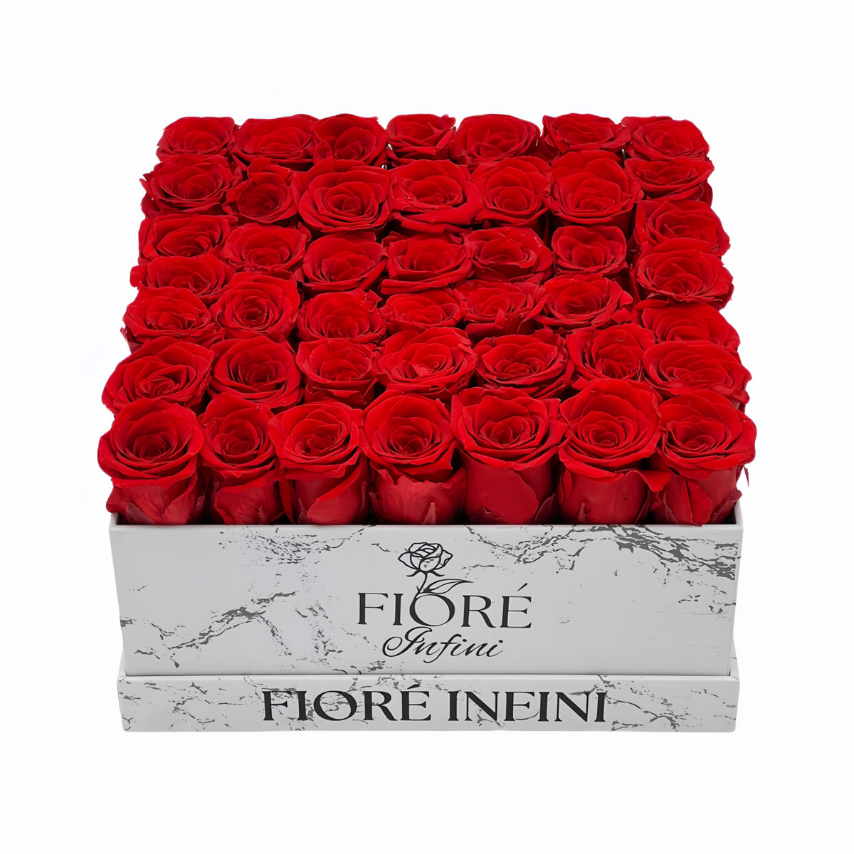 Red Preserved Roses In A Large Square Marble Box