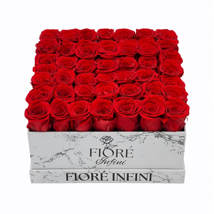 Red Preserved Roses In A Large Square Marble Box