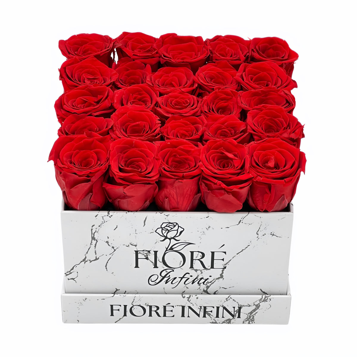 preserved red roses in marble box