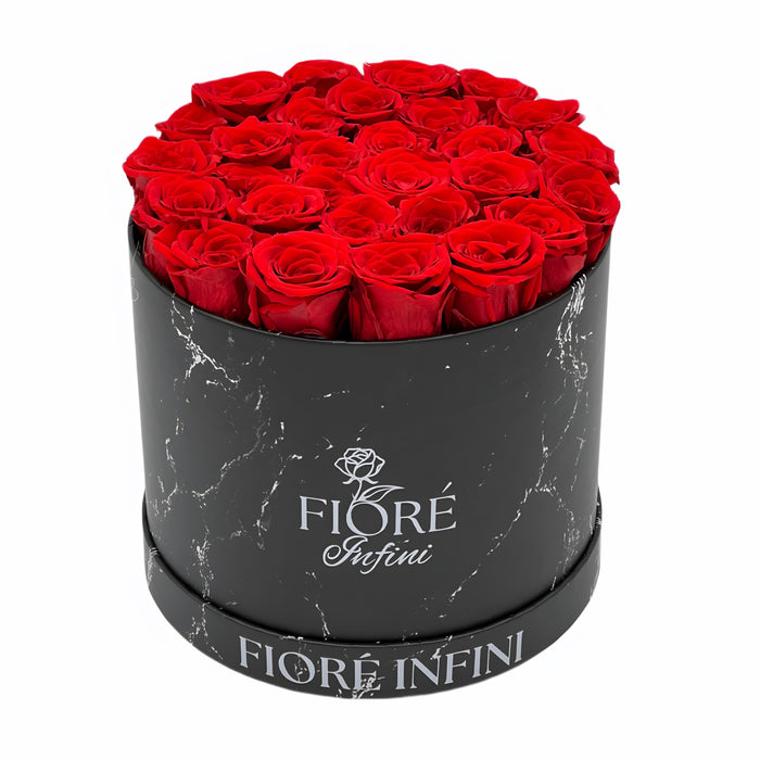 30 red roses in black marble box