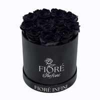 black preserved roses in a black box