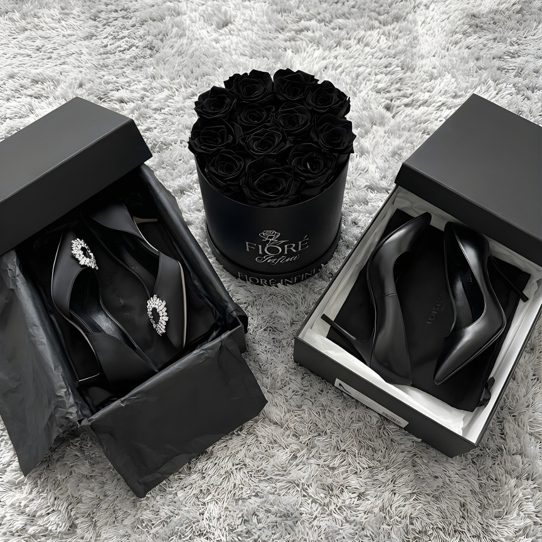 black forever roses and shoe shopping