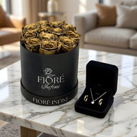 gold preserved rose box and luxury jewelery