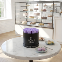 purple forever roses in a cake shop