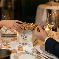 man proposing with gold rose box