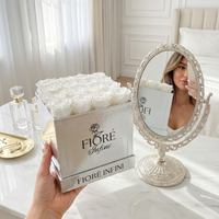 an influencer taking photo of white preserved roses