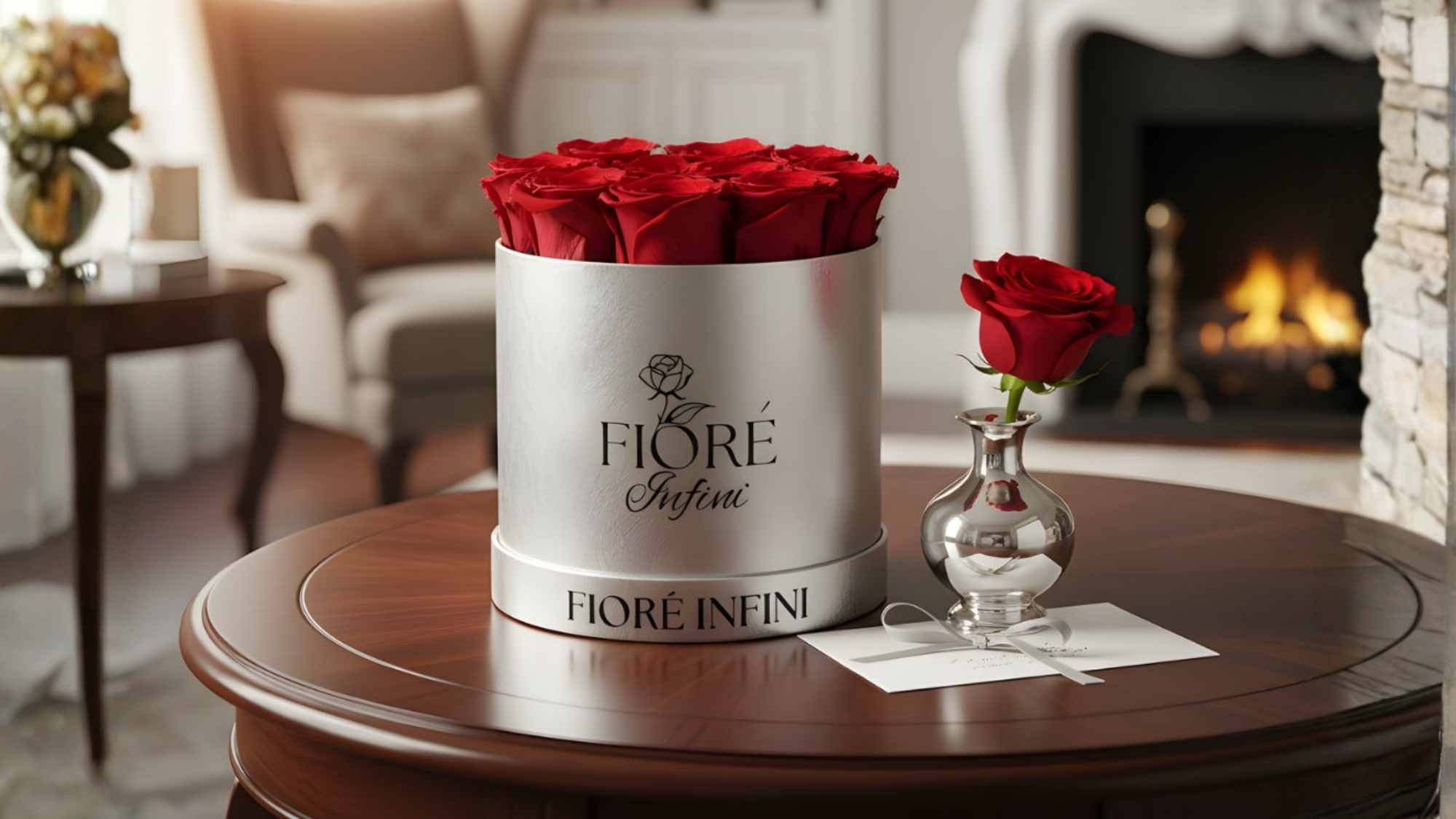 red preserved rose box by Fiore Infini