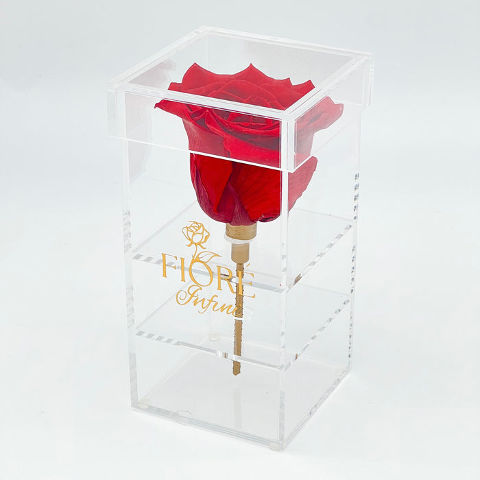 Single Forever Rose stem In A Square Acrylic Box